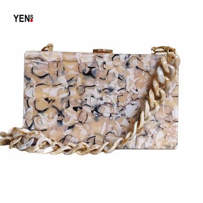 New Brand Fashion Women Evening Bag Acrylic Luxury Camouflage Marble Wallet